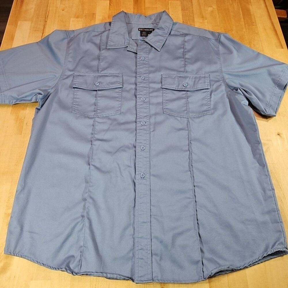 5.11 Tactical Shirt Men XL Blue Station Cotton Short Sleeve Button Down